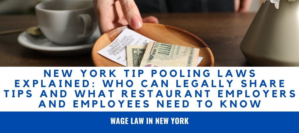 New York tip pooling laws tip pooling vs tip sharing can managers share tips in New York New York restaurant tip laws who can participate in a tip pool manager tip pooling rules New York tip credit rules Learn New York tip pooling laws, who can legally share tips, whether managers can participate, and restaurant employer responsibilities. Read this simple guide from Sanders Law Group.